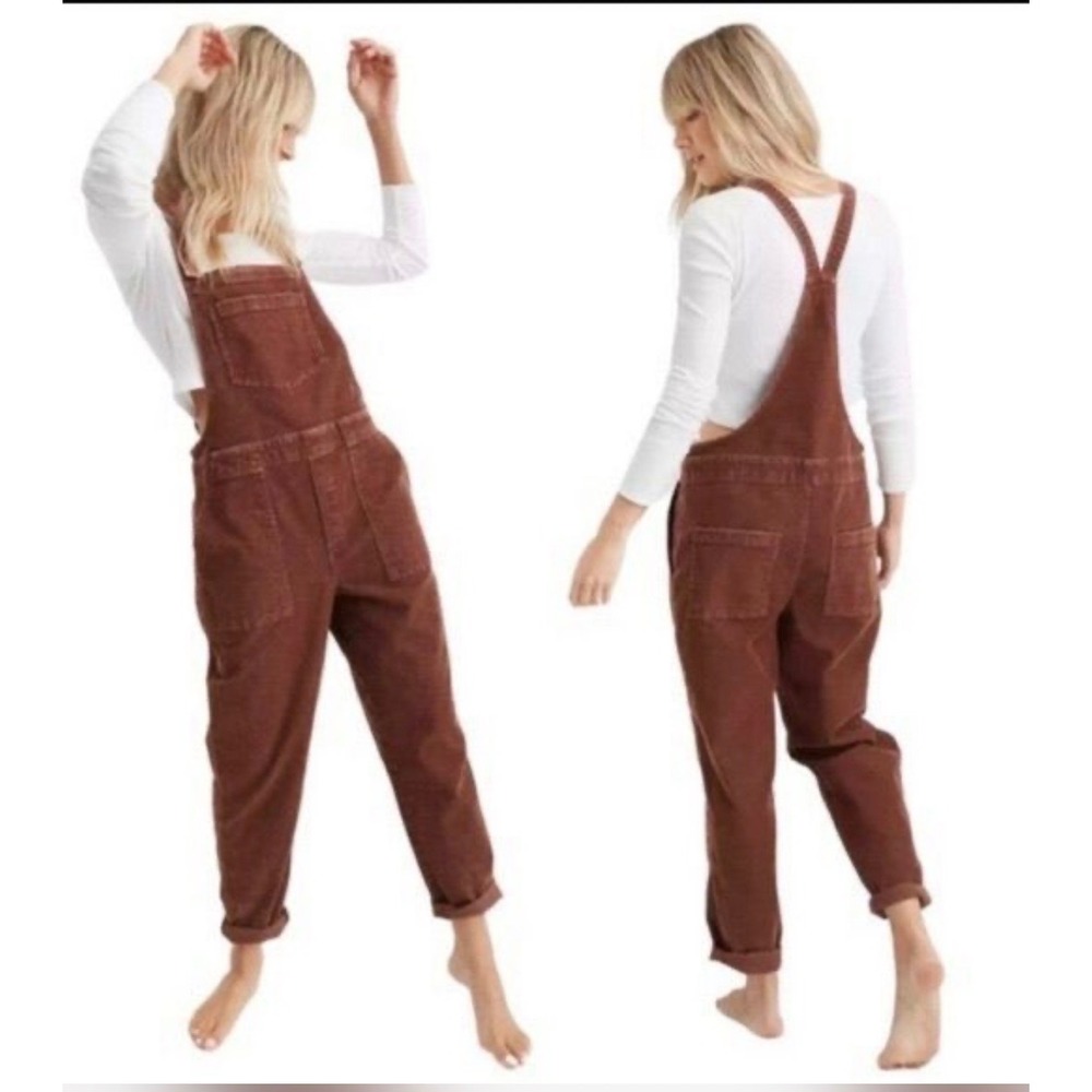 Aerie Corduroy Overalls Womens Medium Brown Raw Hem Excellent